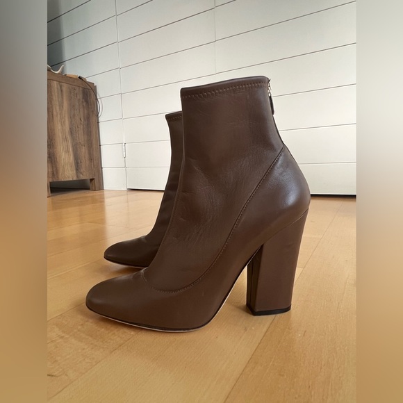 Sergio Rossi Virginia Brown Leather Almond Toe Ankle Sock Booties (Size 8.5) - Picture 11 of 12